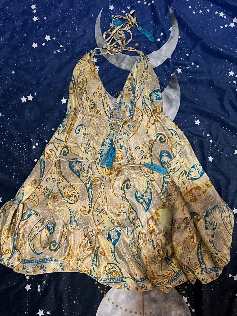 Boho Paisley Halter Sundress in Teal & Gold - Picture 2 of 3